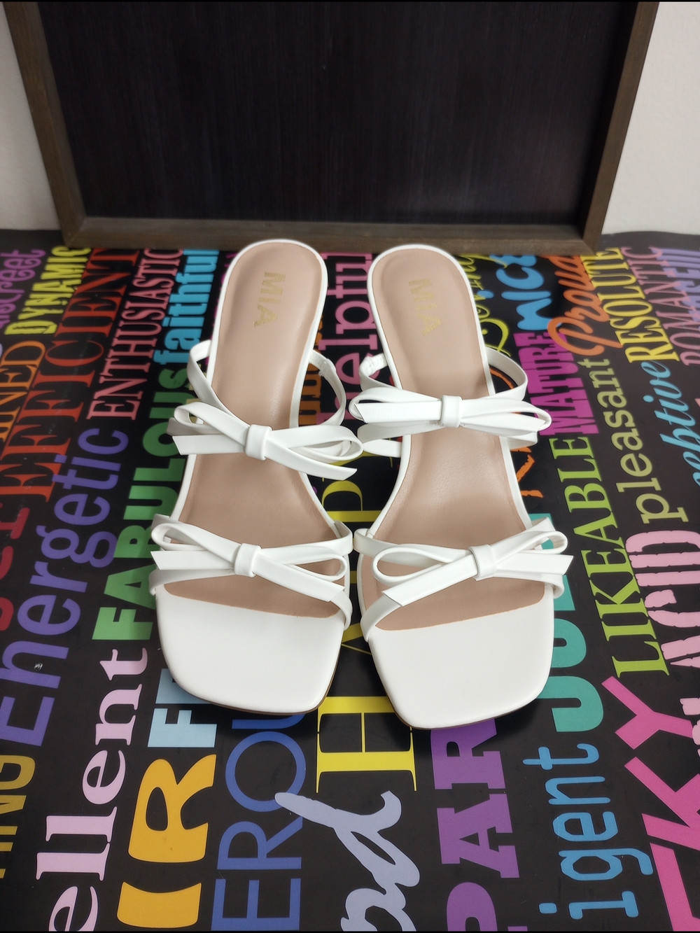 Adorable MIA White Bow Double-strap Kitten Heels!.